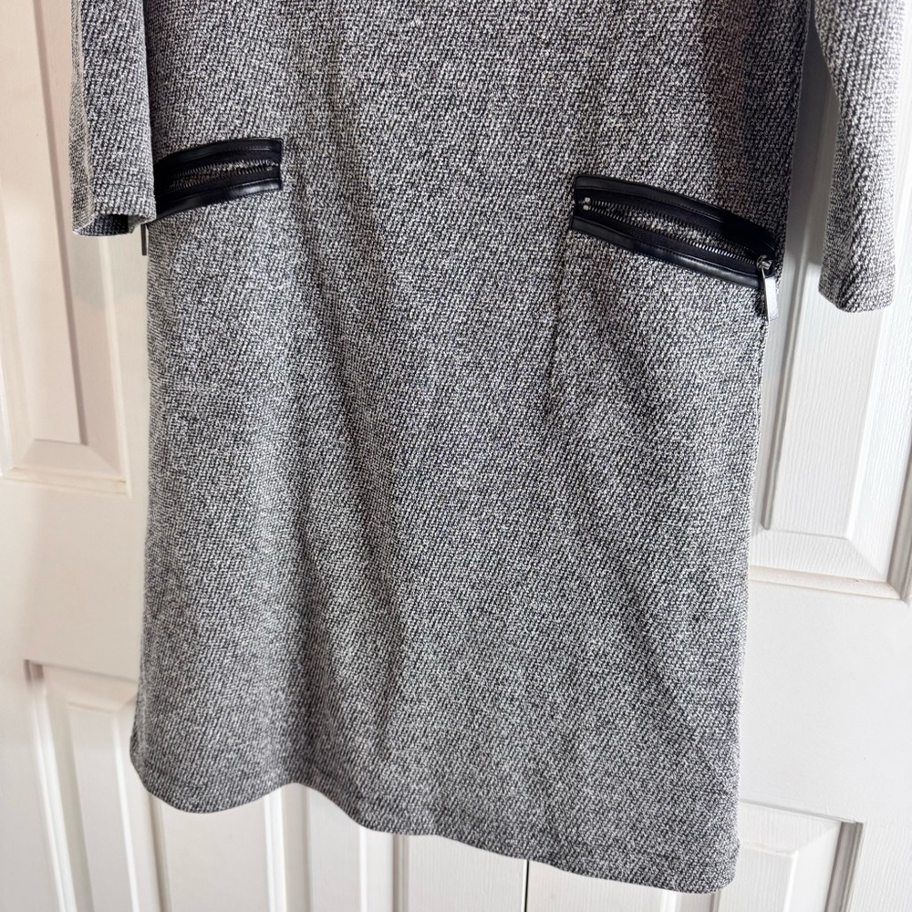 Ann Taylor Factory Tweed Shift Dress with Faux Leather Trim - Picture 4 of 10